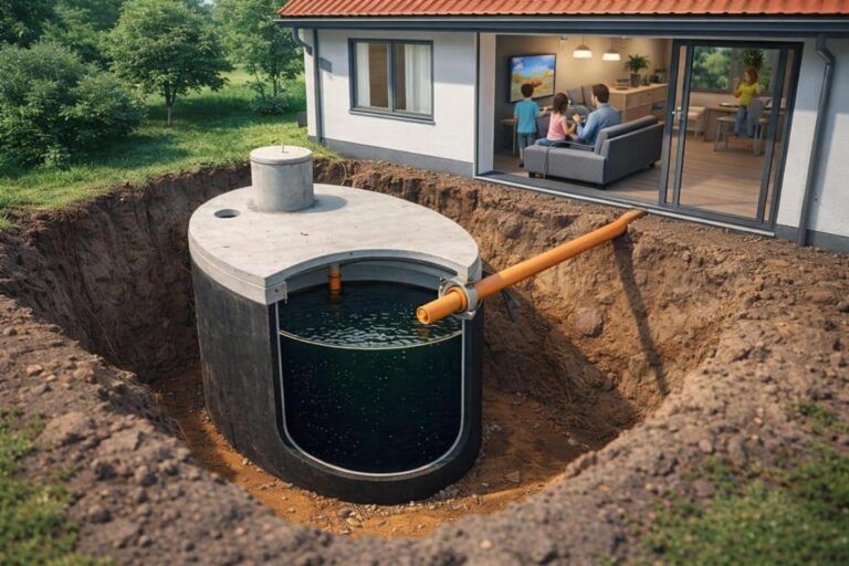 szambo betonowe owalne cylindryczne-montaż